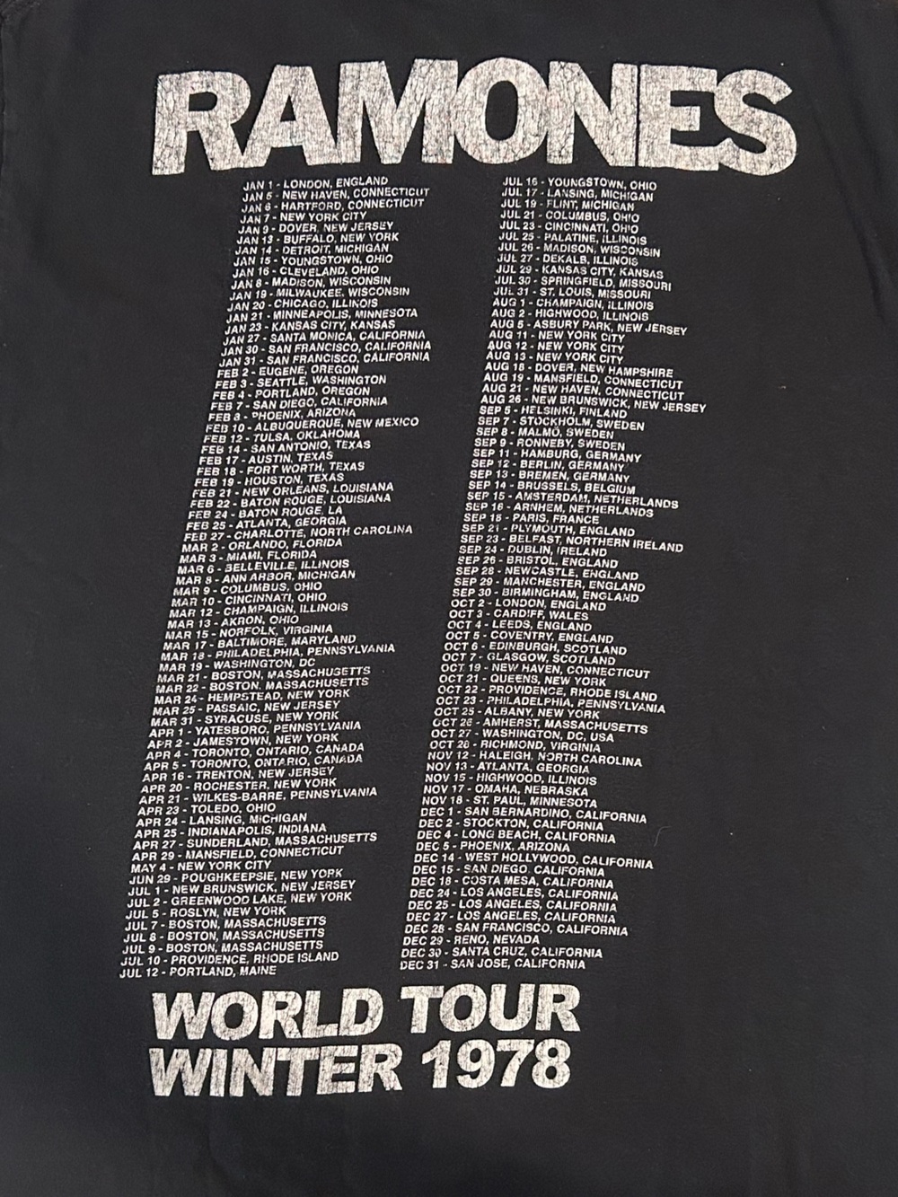 Ramones 1978 Tour RARE Vintage Reprint Tee All Dates London to San Jose Unisex S - Picture 2 of 5